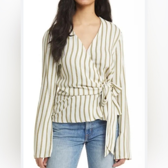 Topshop Tops - Topshop stripe wrap top in olive NWOT